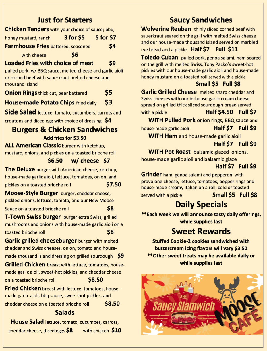 Moose Cafe by Saucy Slamwich Sylvania Moose Lodge 1579